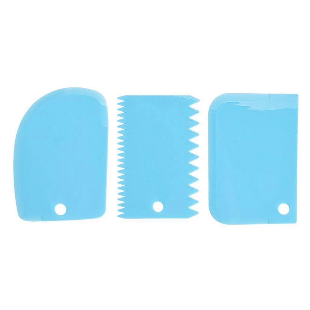 3 Pcs Blue Plastic Cake Scraper Smoother and Stripes Edge Side Cake Scraper