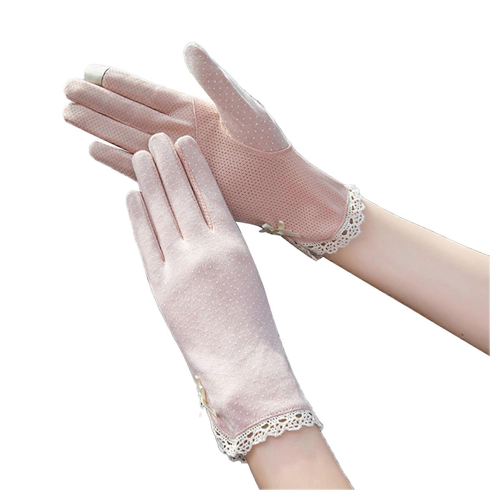Women Sun Protection Gloves Soft Breathable Prevent Slip Stylish Lady Sunblock Gloves for Climbing Driving Cycling Pink