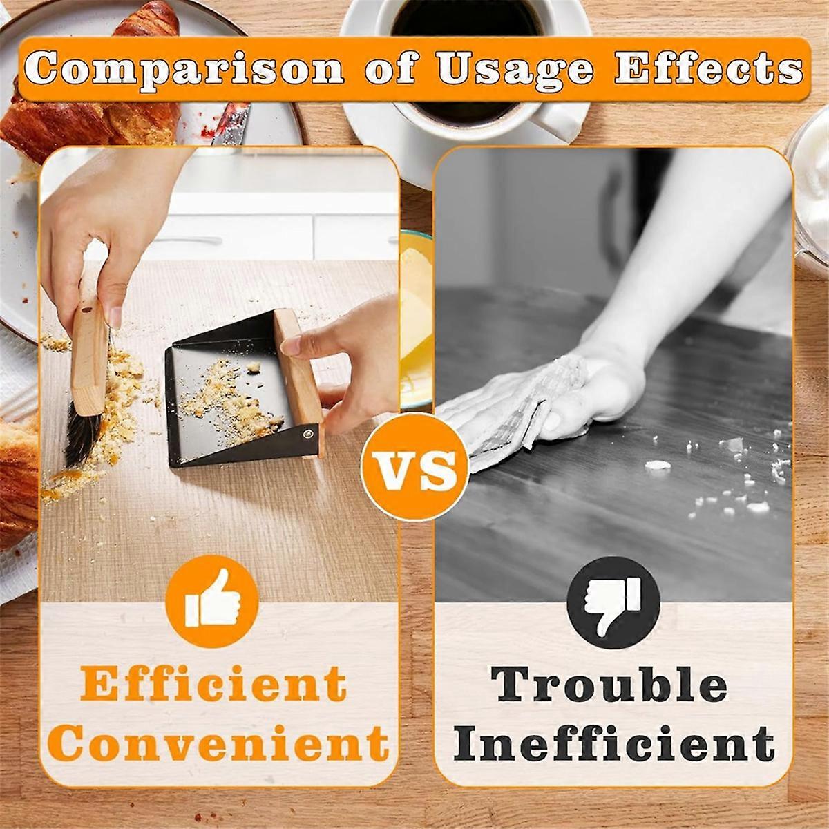 Mini Wooden Dustpan & Brush Set for Desktop Black