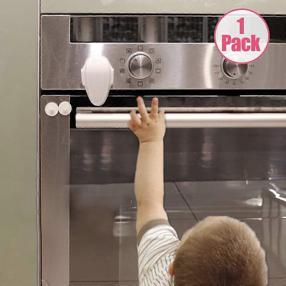 1pcs White Oven Door Lock, Child Proof, Easy to Install and Use, Durable and Heat Resistant Material, No Tools or Drill Required