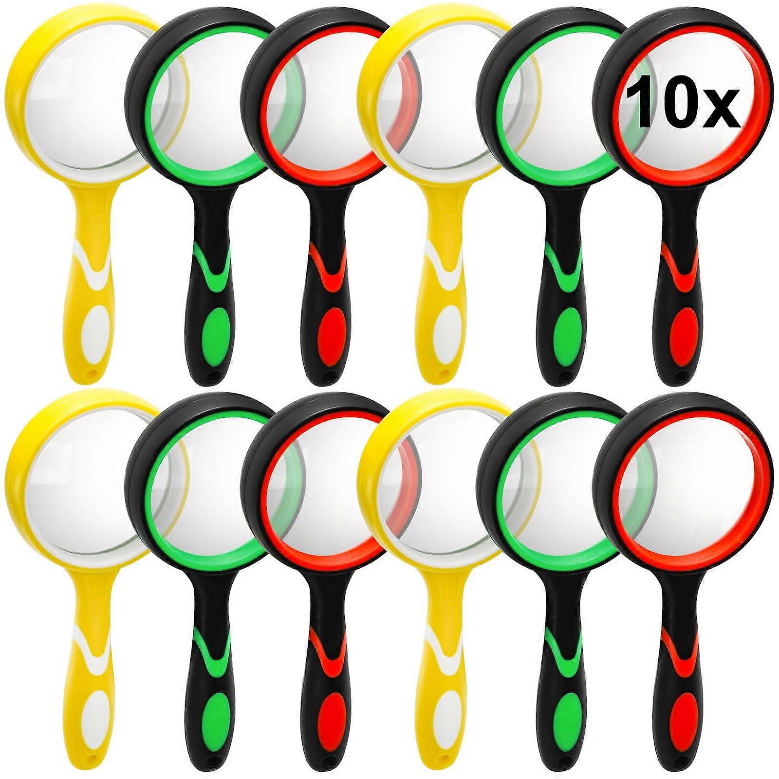 10X Magnifying Glass 12 Pack, 50mm Handheld Magnifier with Non-Slip Rubber Handle for Reading and Detail Work
