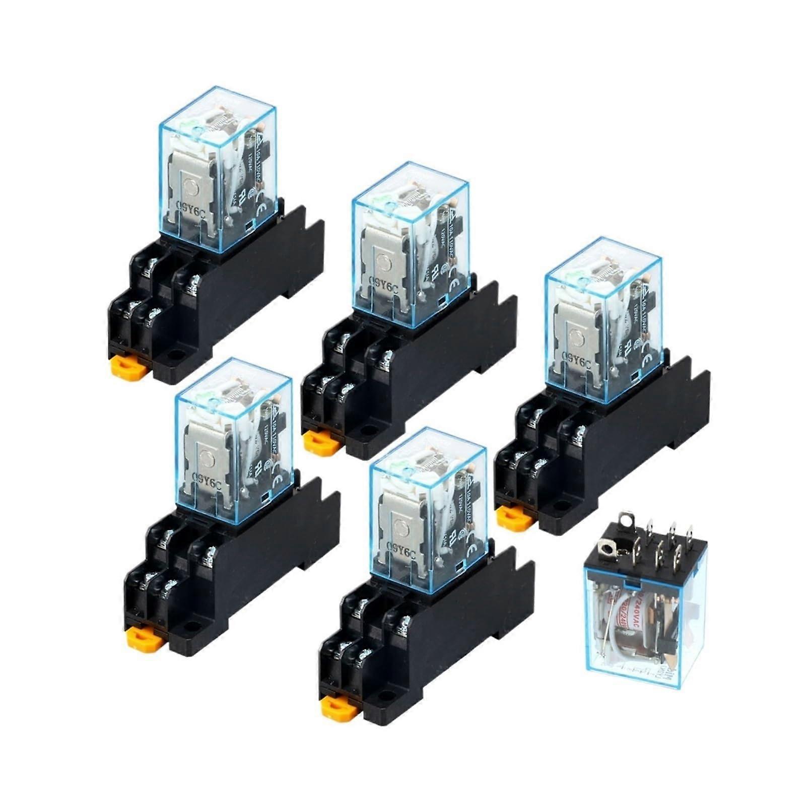 LY2NJ HH62P Relay 5 Sets DC 12V 24V 36V 48V 110V 220V 240V AC 10A 8PIN DPDT Power Relay with Socket JQX-13F