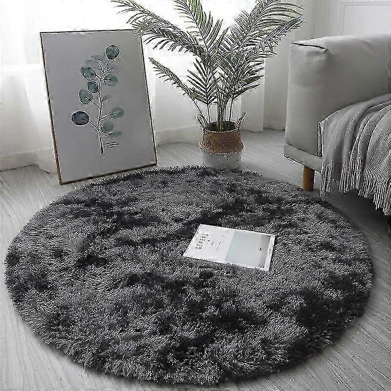Fluffy round mat for bedroom - thick pile plush carpet white