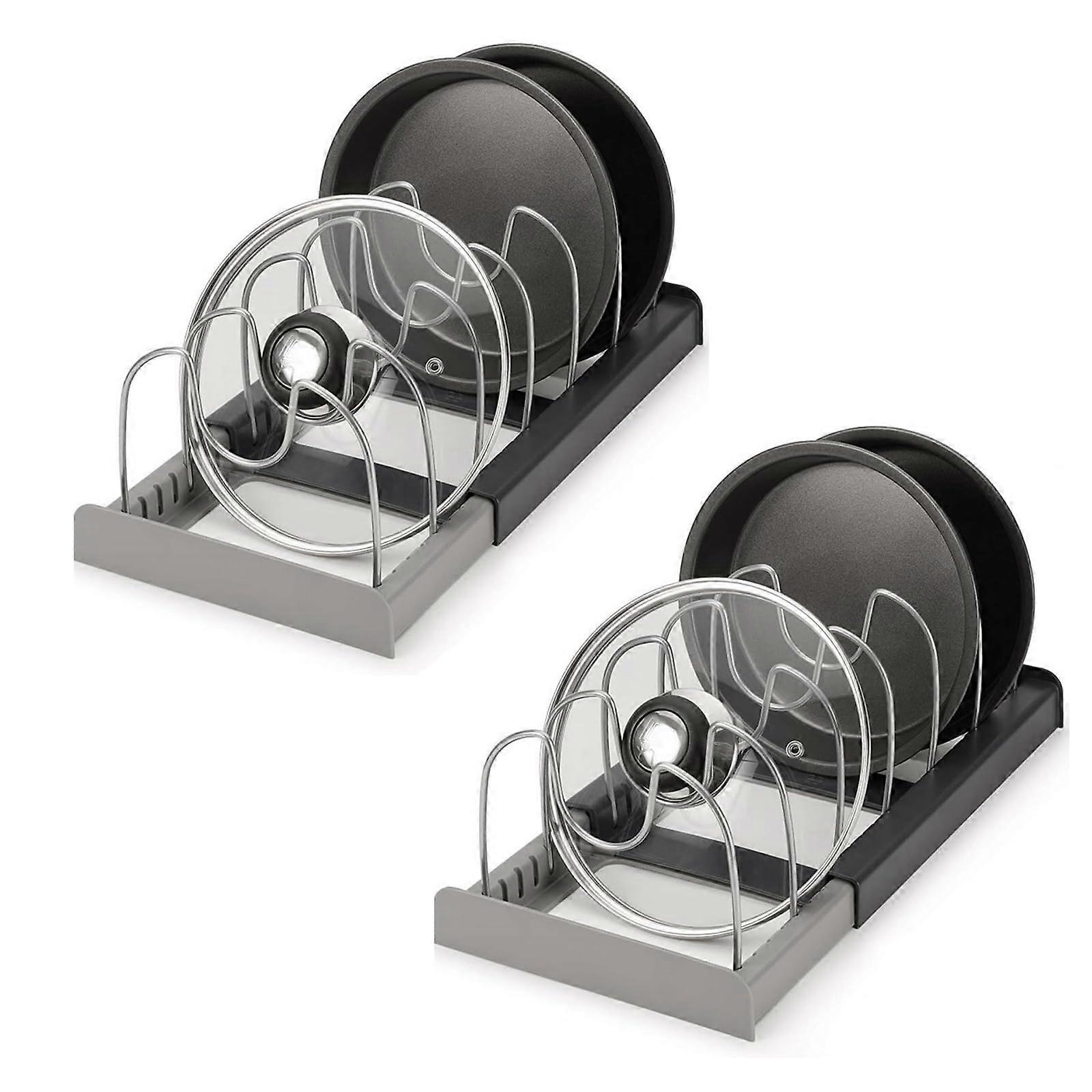 Pot Lid Holders Pack of 2, Adjustable Expandable Lid Organiser for Kitchen Drawers, Compatible with Pots and Pans