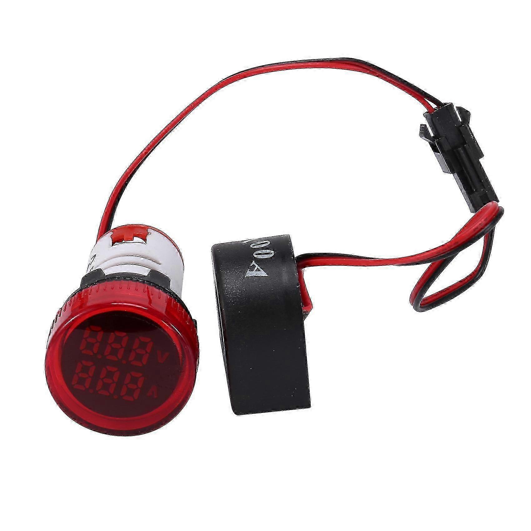 Mini Digital Voltmeter Ammeter 22mm Round-Compatible Voltage Tester for AC 50-500V and 0-100A with Dual LED Display