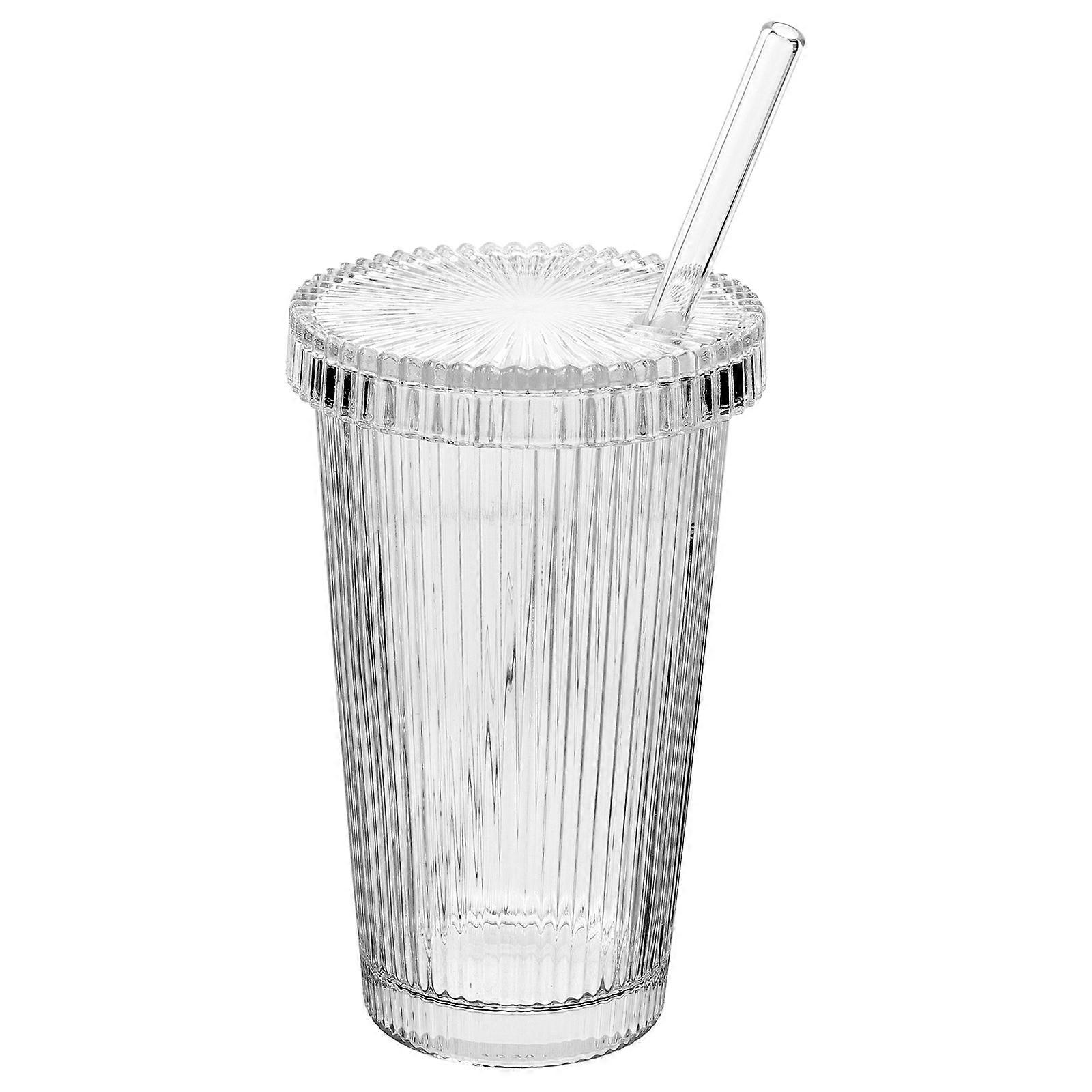 High Borosilicate Glass Juice Cup with Lid and Removable Straw, Large Capacity Lightweight Drinking Glass for Adults, Versatile Fruit Tea Cup with