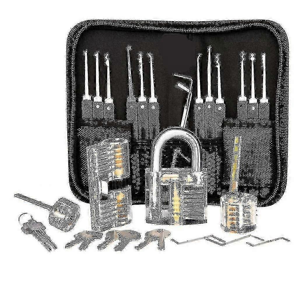25-Piece Lock Pick Set with 3 Transparent Practice Locks - Beginner Training Tools for Lockpicking Skills Development