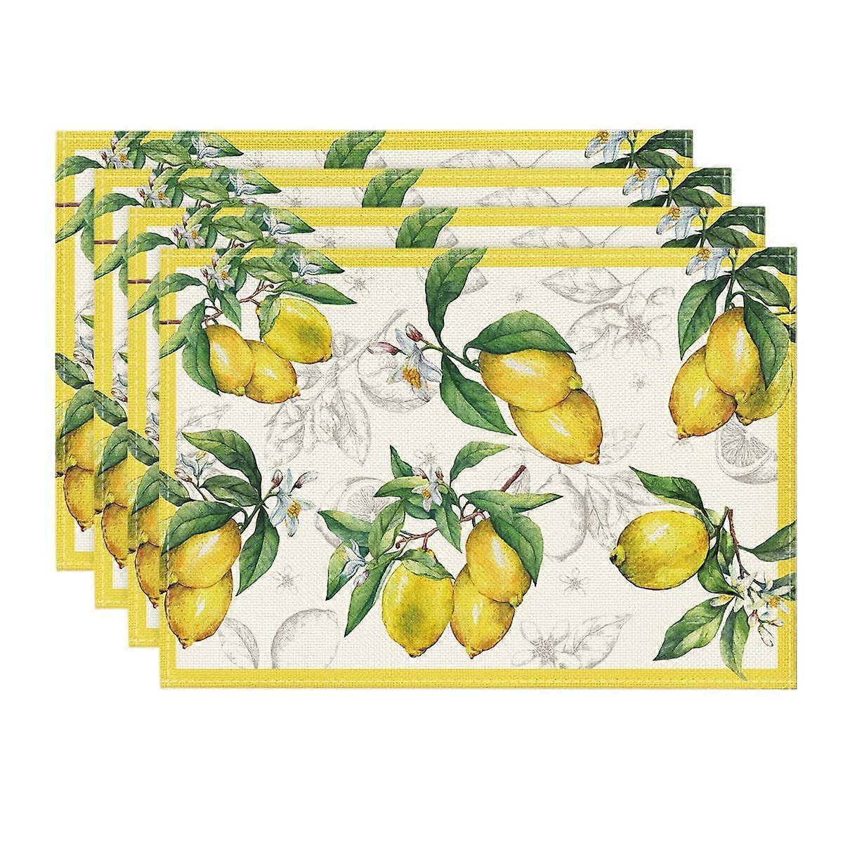 Lemon Summer Set of 4 Washable Place Mats, 30 x 45 cm, Seasonal Kitchen Table Decor, Durable Banquet Placemats