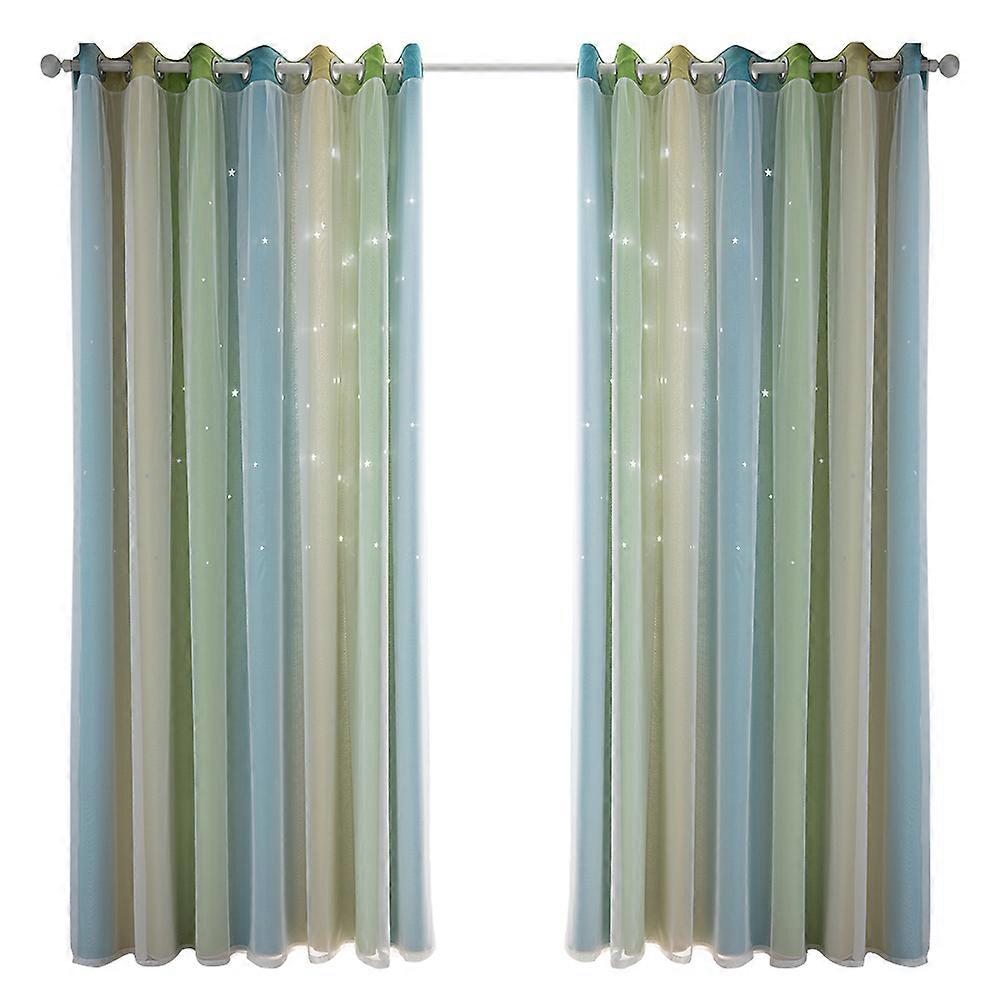 Curtains Window Blackout Cover Gradient Color Double-Layer Tulle Sunshade Privacy Protection 200X100cm 2Pcs