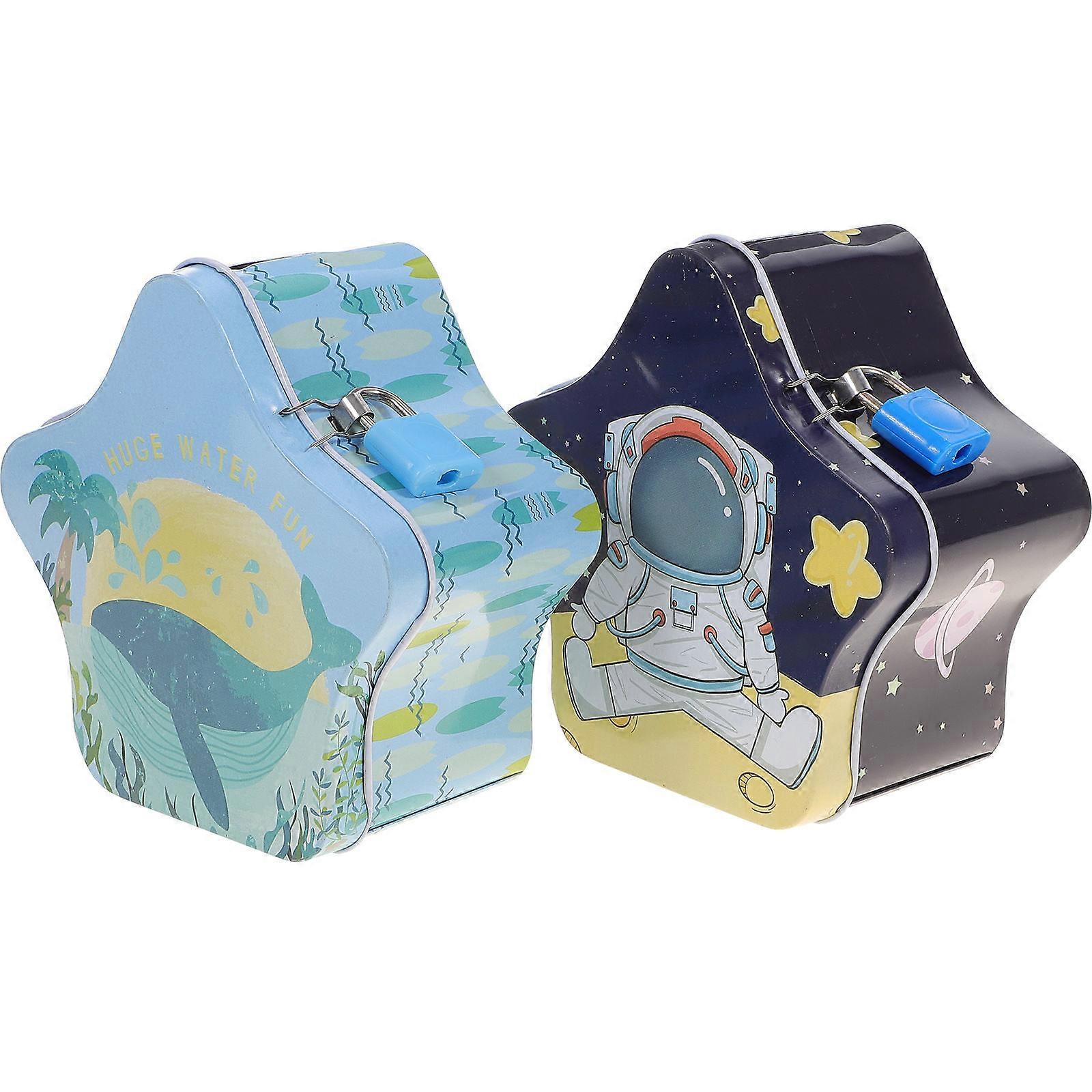 Child Coin Bank Tinplate Adorable Children present Assorted Color 2Pcs