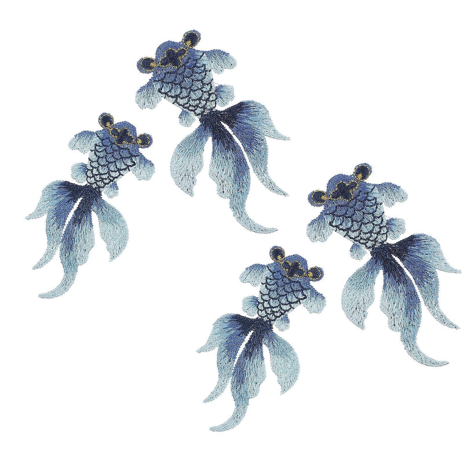 Goldfish Embroidered Patches Set of 4 Decorative Appliques for DIY Clothing, Bags, Hats Small & Large Sizes for Mending and Customizing Fashion
