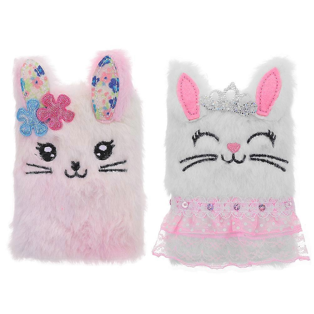 Plush Bunny Journal Book   2pcs Portable Multi Function Notebooks with Soft Plush Cover for Winter Use and Personal Organization