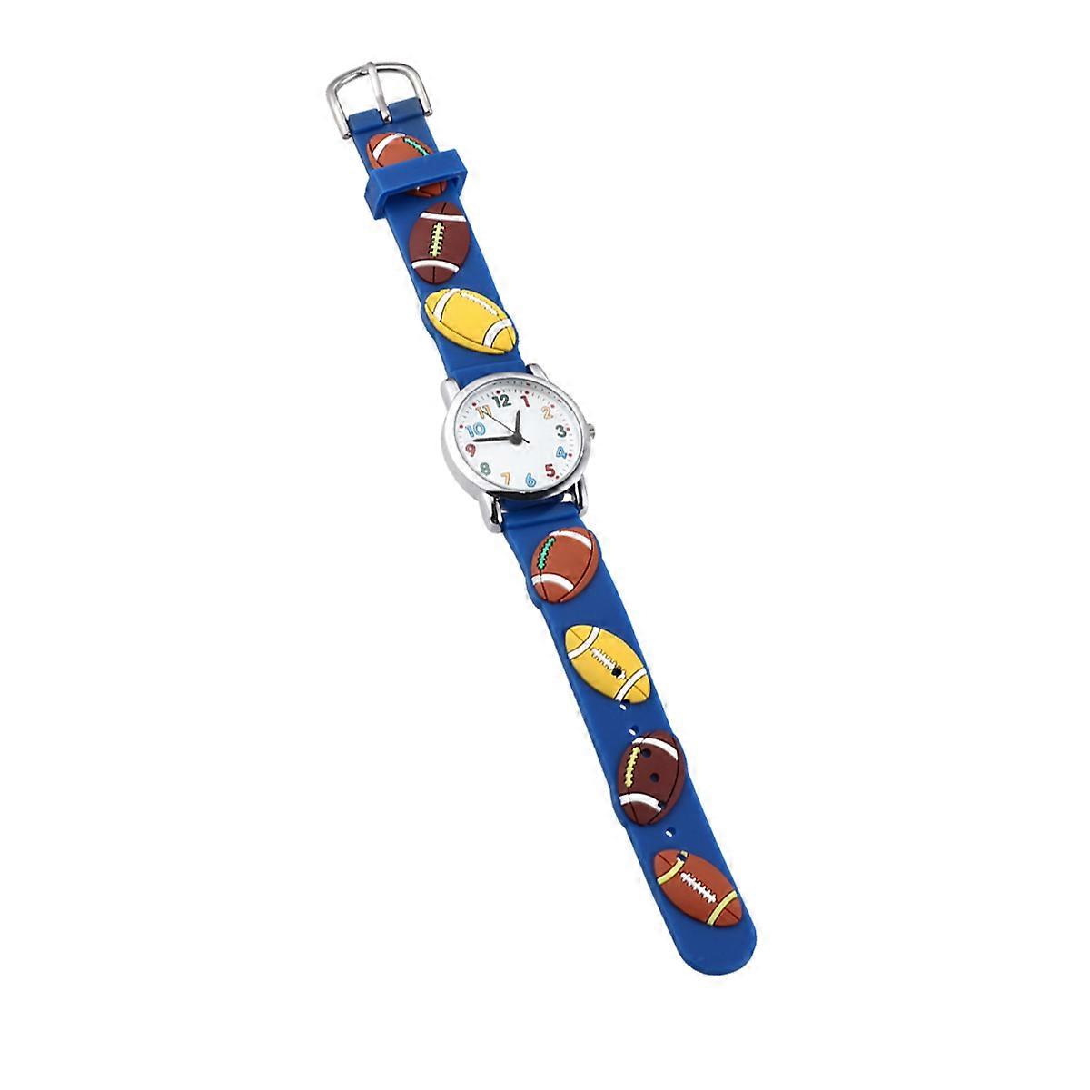 Childrens Watches Toy Watches for Toddlers Blue Rugby Ball Pattern Quartz Movement for Boys Daily Use 1Pack