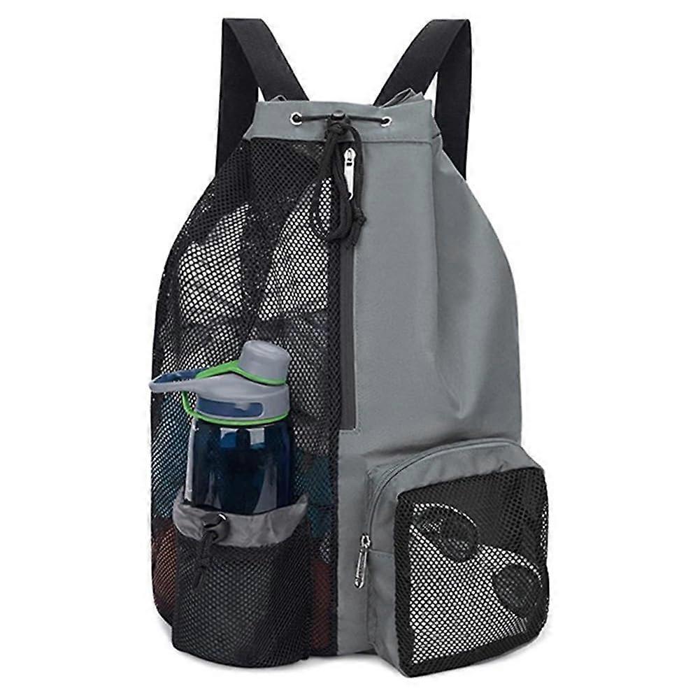 Swim Bag Mesh Drawstring Backpack For Swimming And Gym Use Pool Gear Gray