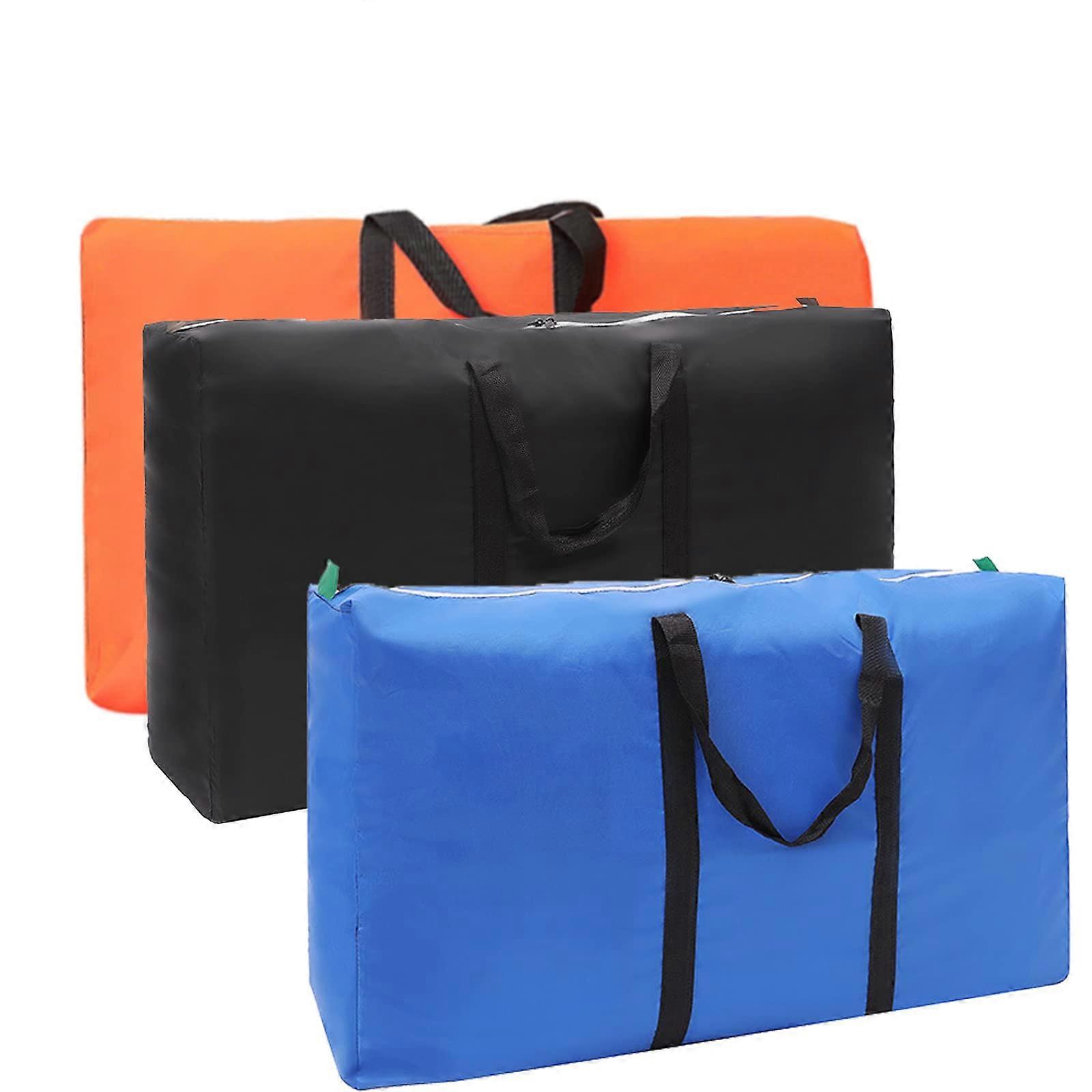 Foldable Storage Bag, Pack of 3, Large Moving Bag with Zip for Bedding, Black Blue Orange
