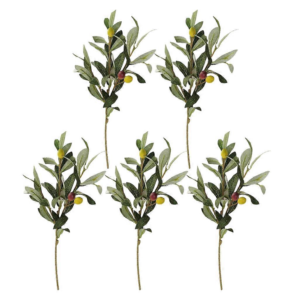 5pcs Artificial Olive Branches with Fruits, Faux Leaves Stems for Home, Office, Wedding Decoration – Flexible, No Maintenance