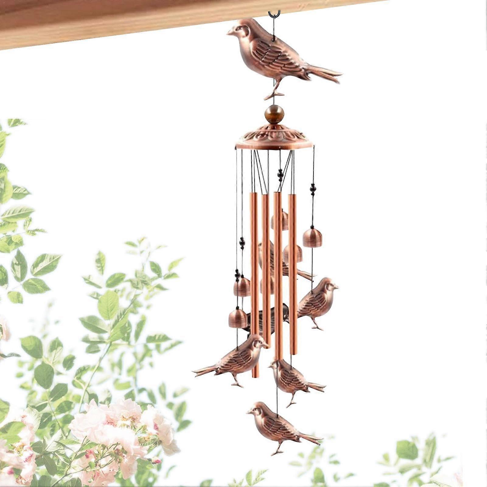 Bird Wind Chime with S Hook, Waterproof Windproof Rustproof, Melodic Sound, Gold