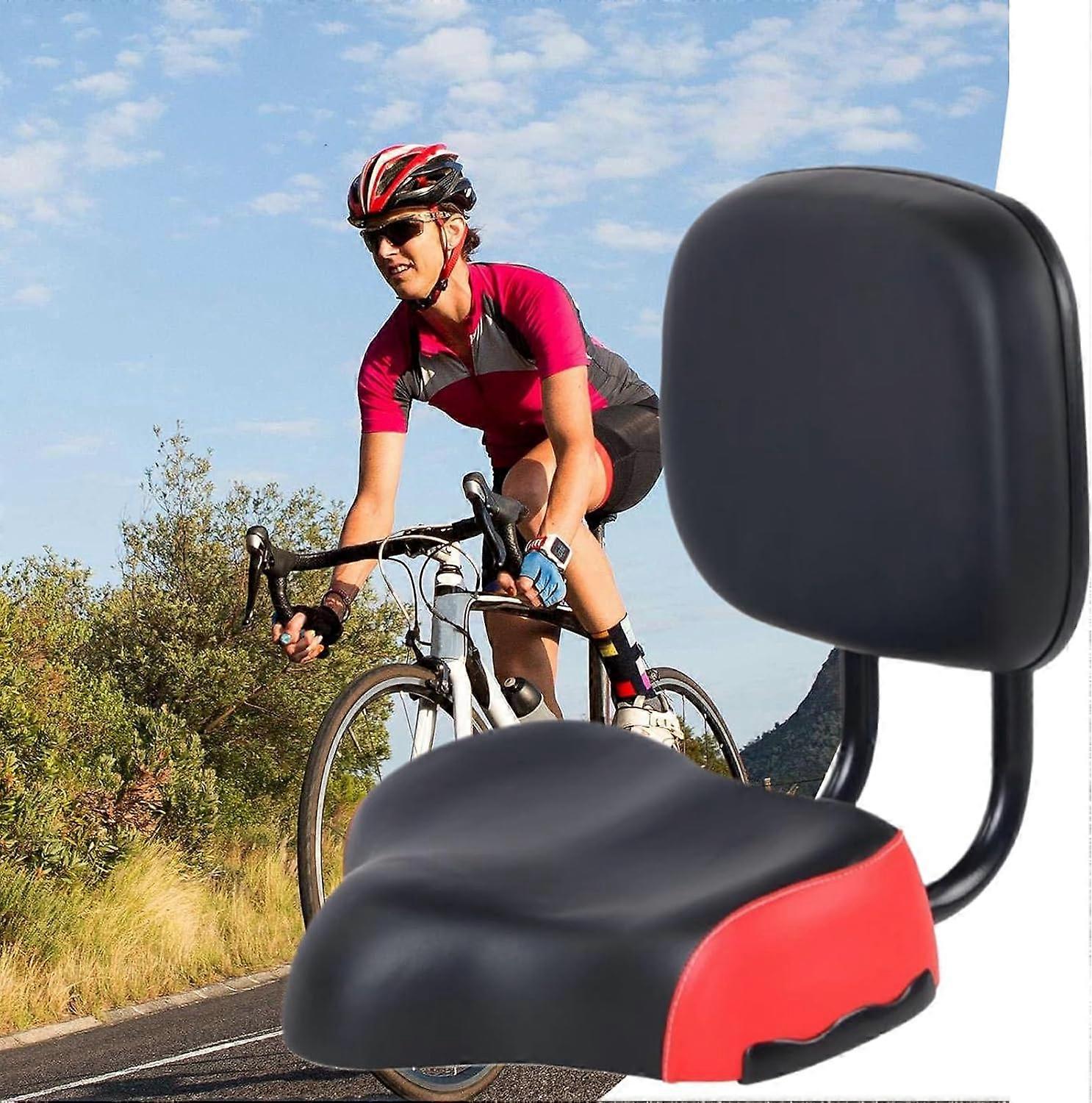 Bicycle Saddle With Backrest Large Seat Cushion Ergonomic PU Foam Padding Shock Absorbing Replacement Cushion Red Unisex