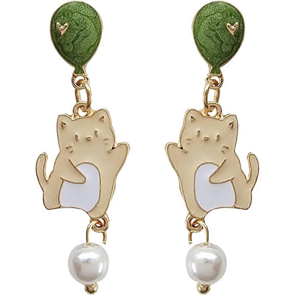 a polished and creative product description for your **Creative Cat Pendant Pearl Drop Earrings**:
**🐾✨ Adorable Cat Pendant Pearl Drop Earrings