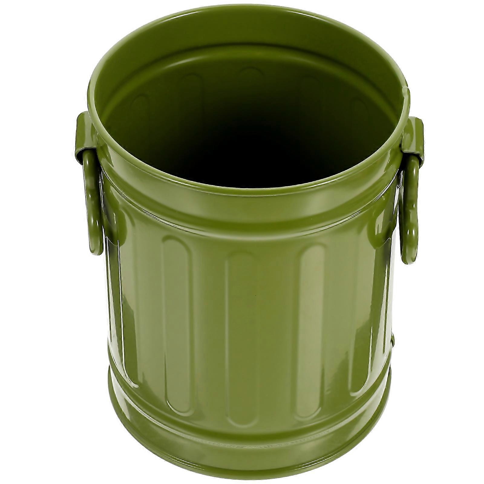 Desk Small Trash Can Waste Collection Storage Green Iron 1Set