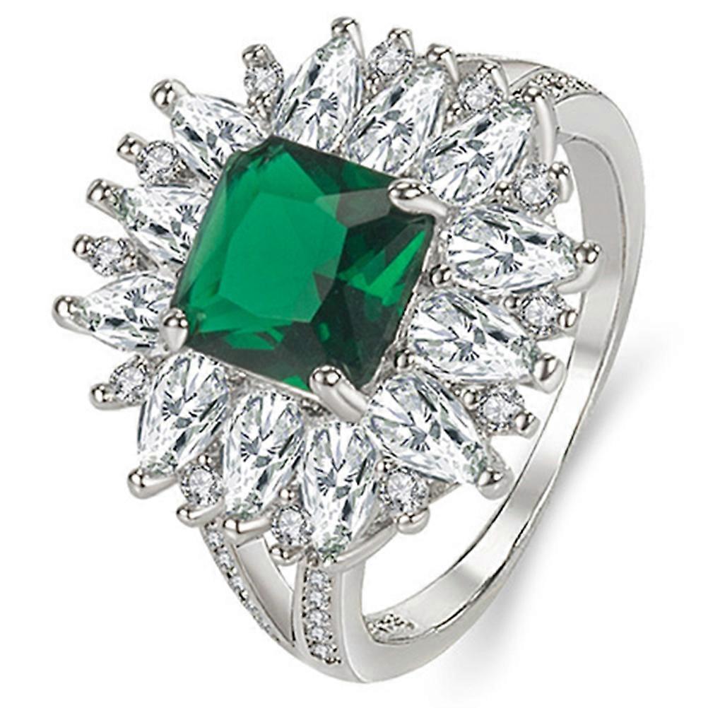 Ring Emerald Jewelry For Her Square Shape Silver Emerald Green 1Pack