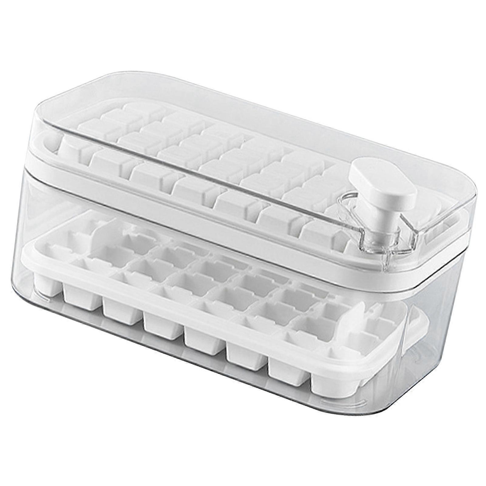 Ice Cube Tray Double Layer 64Pcs Ice Maker Box Home Press Easy Release Ice Freezer Storage Box White 