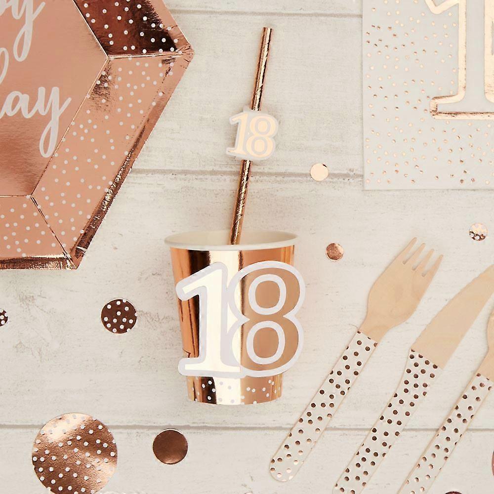 Rose Gold 18th Birthday Party Paper Cups x 8