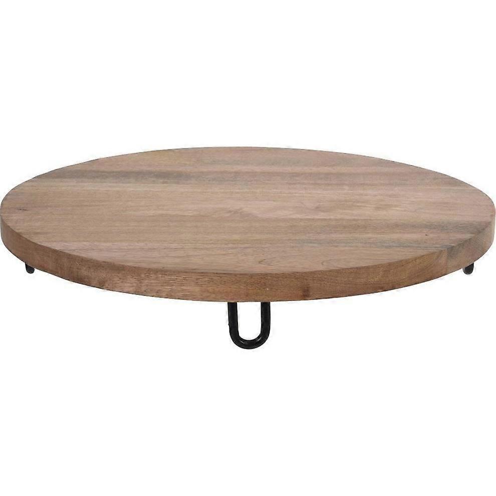 Round Serving Board made of Mango Wood - Rustic and Sturdy - Metal Tableware Tray