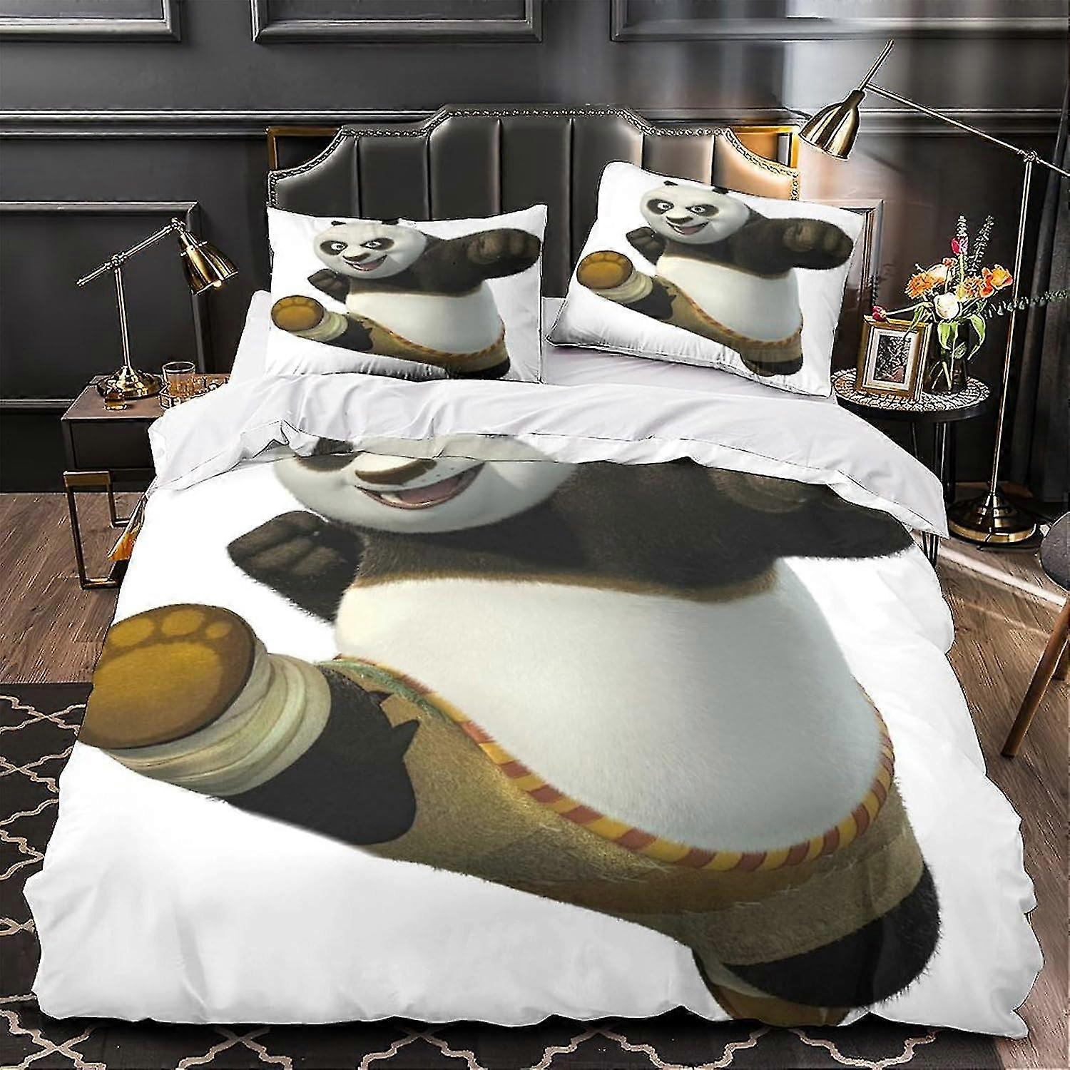 Kung Fu Panda 3D Sengetøy Dynetrekk Sett Med Putevar Mykt Mikrofiber Lettstelt Dynetrekk For Gutter