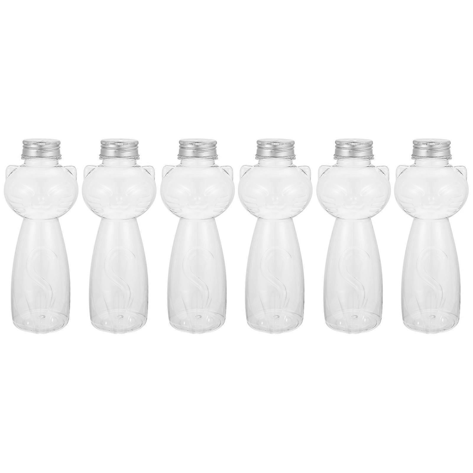 Cat Designed Beverage Bottles Reusable Bottles For Drinks Odorless Transparent Body For Outdoor Activities 6Pcs