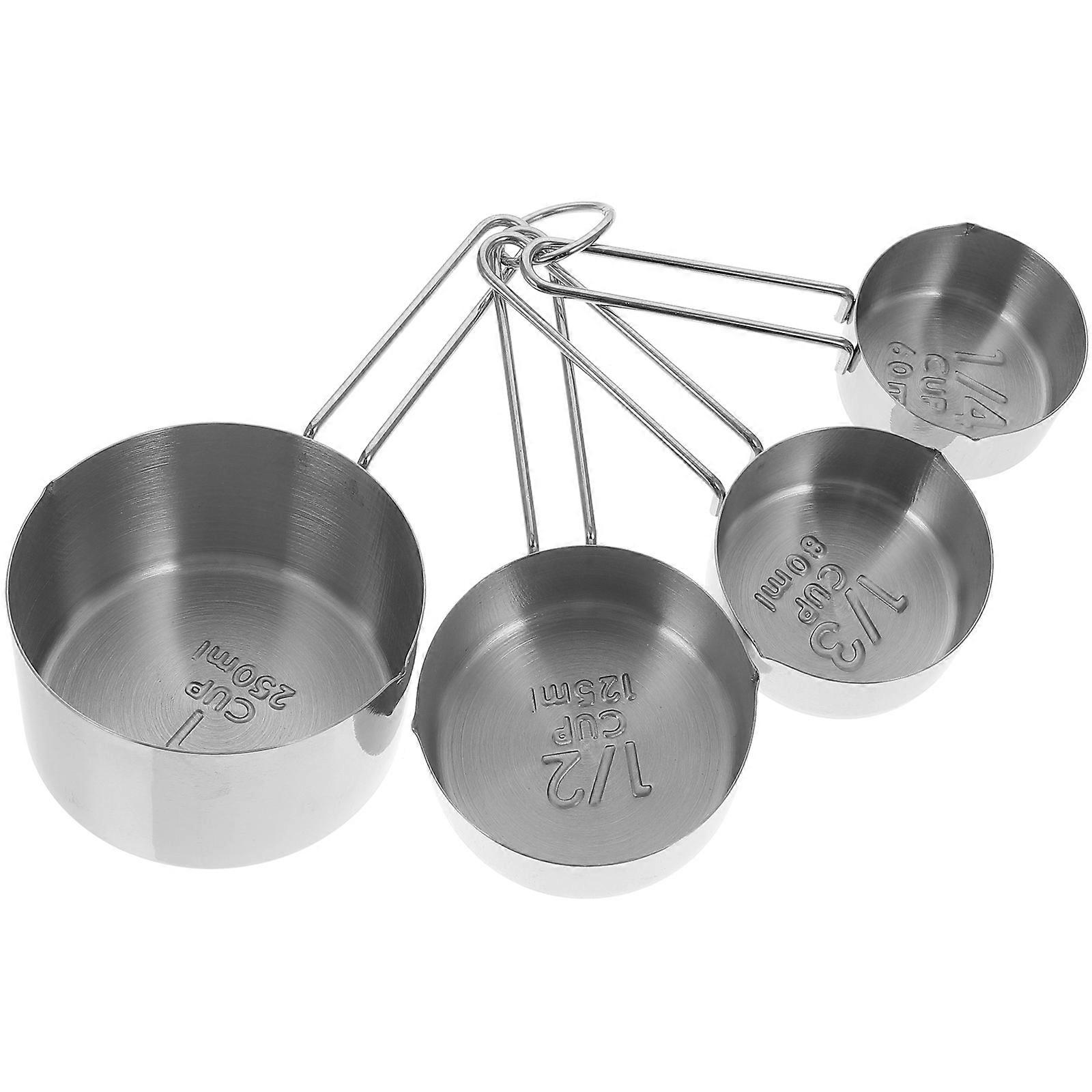 Scale Measuring Cups Stainless Steel Home Kitchen Tools Silver 4Pack