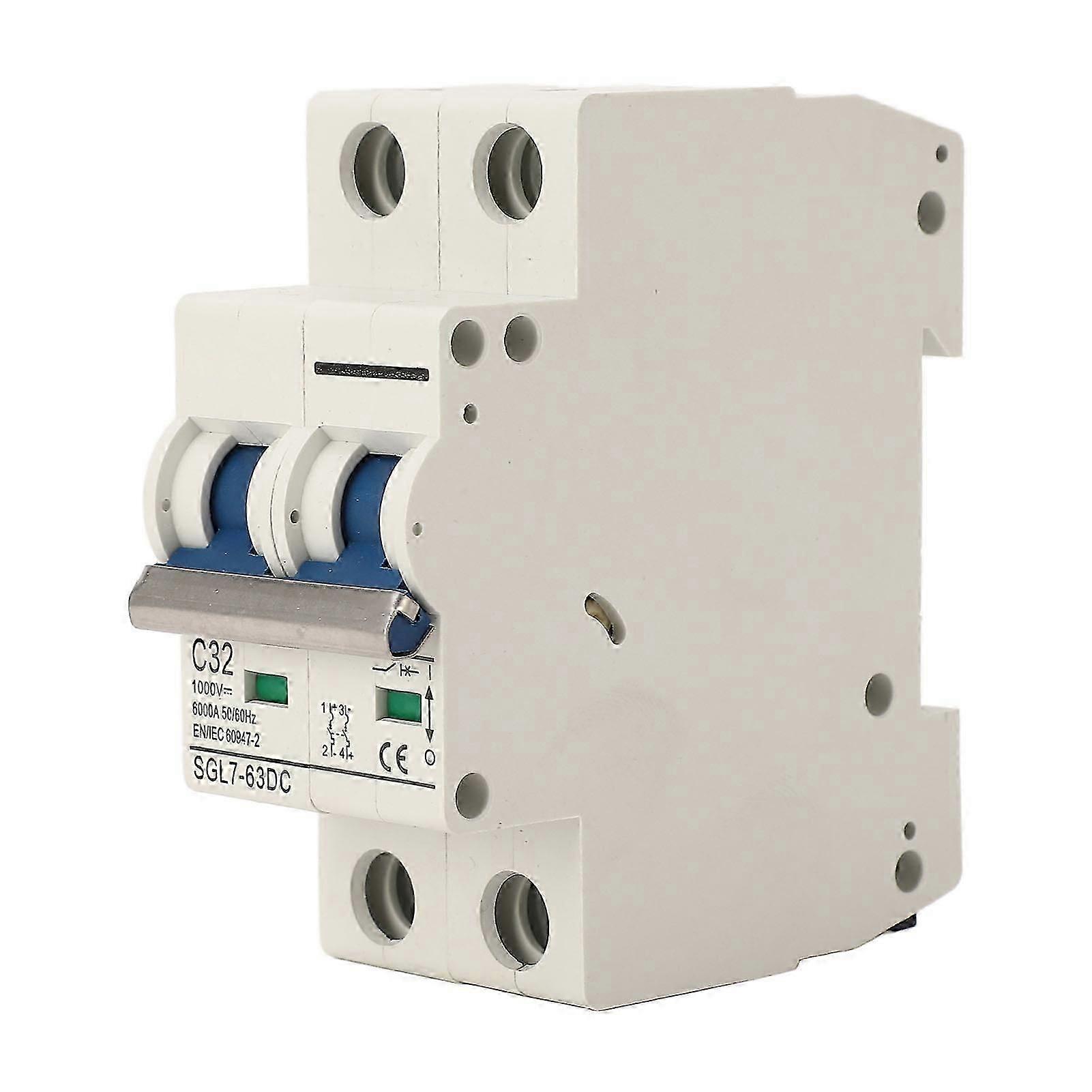 Circuit Breaker 2P DC 1000V MCB 32A Protection Switch 6kA Breaking Capacity for Home