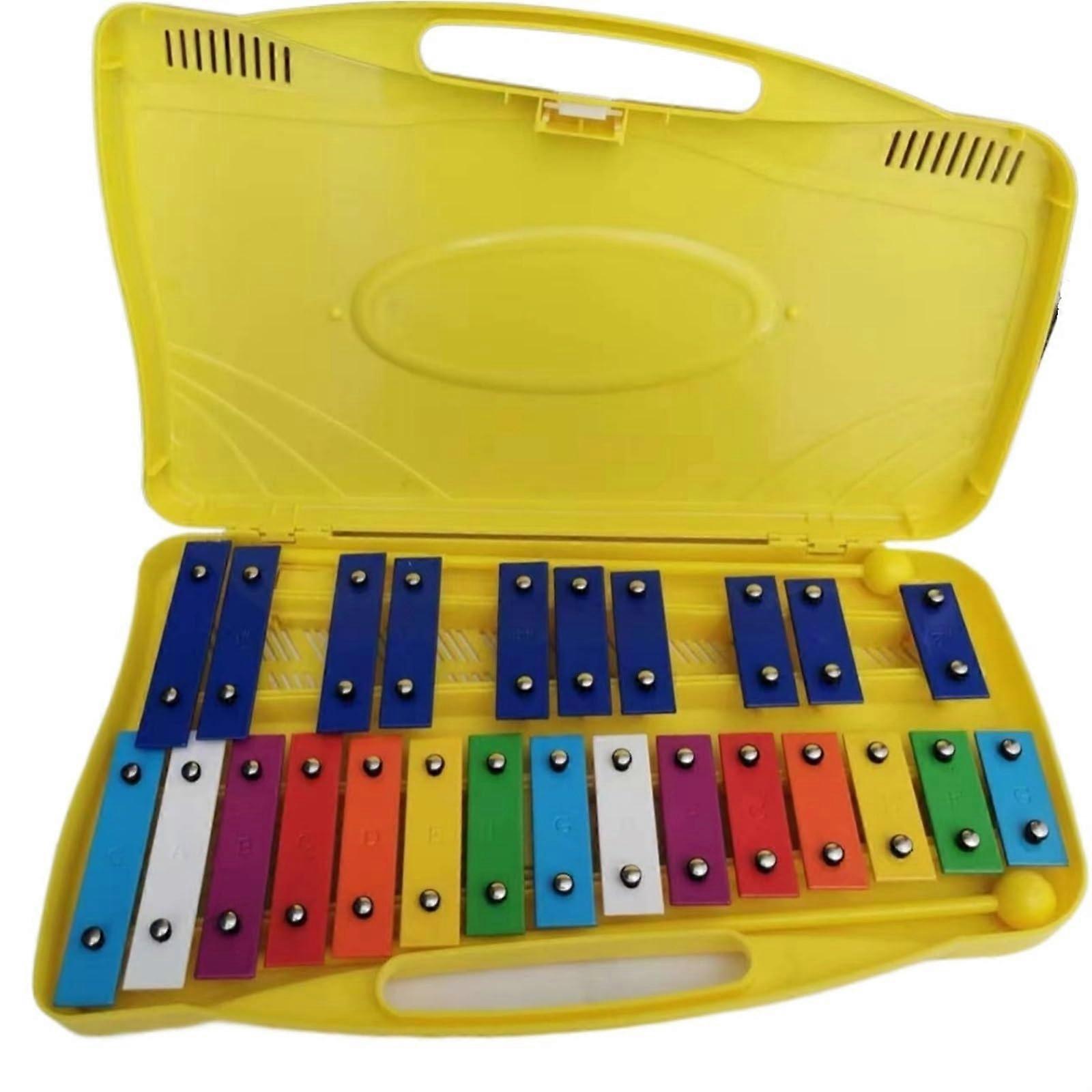 Professional Wooden Xylophone Instrument HandStruck Piano 25Note Plastic Piano (Yellow)