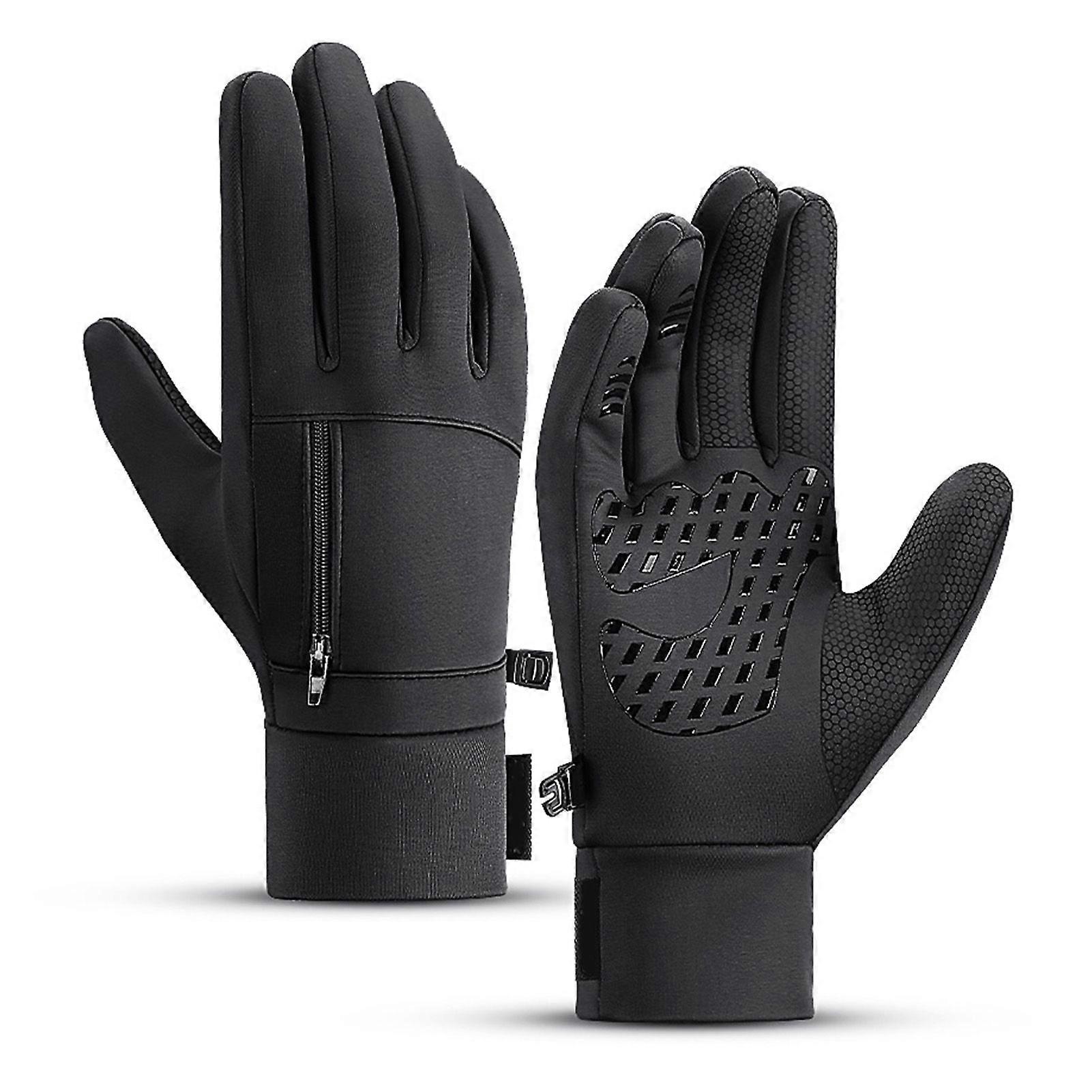 Warm Gloves Polyester Windproof Split Finger Touch Screen Winter Gloves for Running Hiking BlackYMQX)