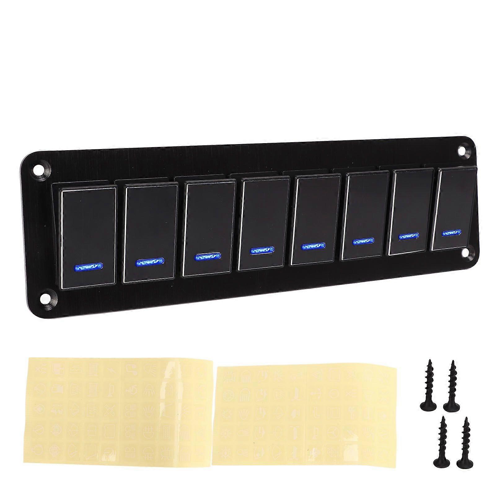 Panel de interruptores basculantes de 8 bandas, aleación de aluminio de 12 a 24 V, LED azul de 3 pines, palanca, encendido, apagado, control de luz para automóvil, automóvil, automóvil, motocicleta, autobús, remolque, UTV