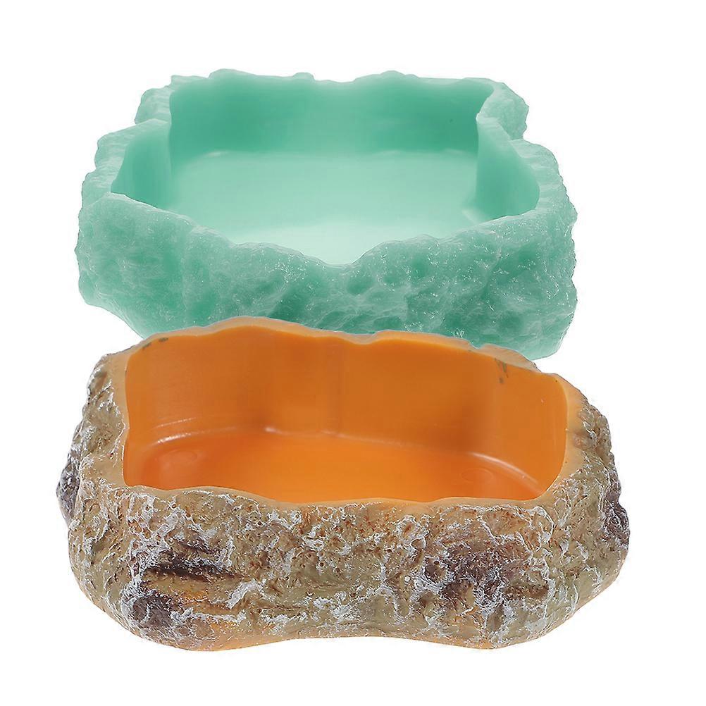 Reptile Food Bowls Resin Reptile Water Dish Round Pet Feeding Wear Resistant 2Pcs
