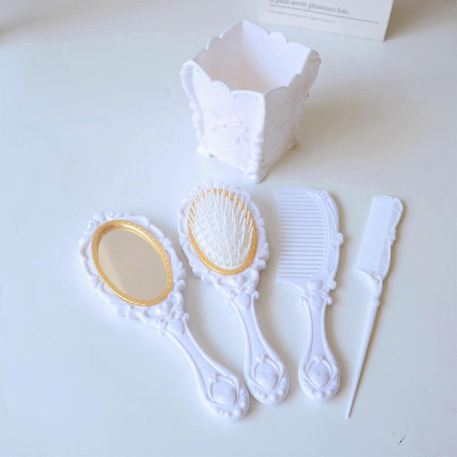 5 قطع خمر اليد مرآة مشط مجموعة، ماكياج الغرور مرآة، مشط الشعر فرشاة مجموعة، فك تشابك الشعر فرش، الفئران الذيل مشط مع مشط حامل