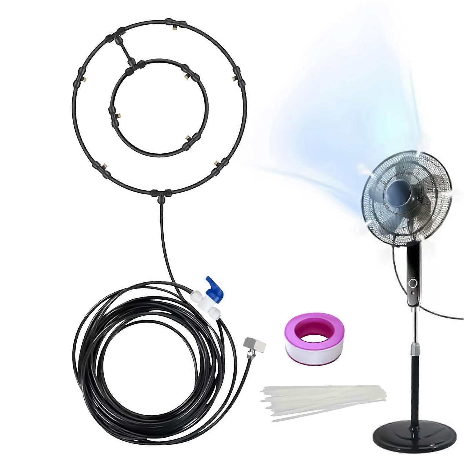 Set for fan, external hose for fan, spray system with 8meter hose and multinozzles for kennel, grill, terrace, garden, backyard double circle