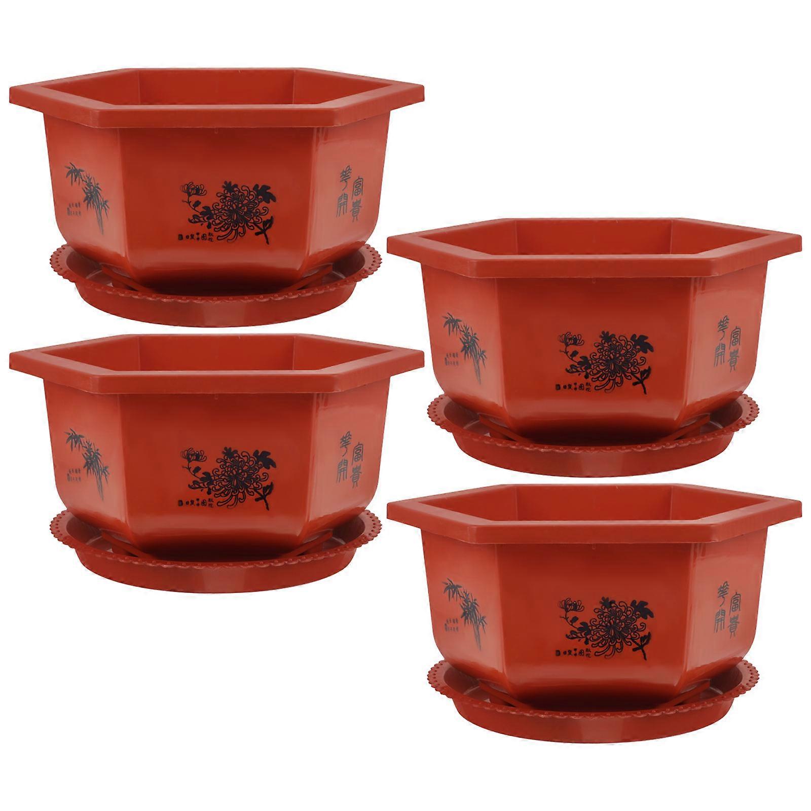 Dark Pots for Indoor Plants Decorative Thick Plastic Planter with Hexagonal Shape 4