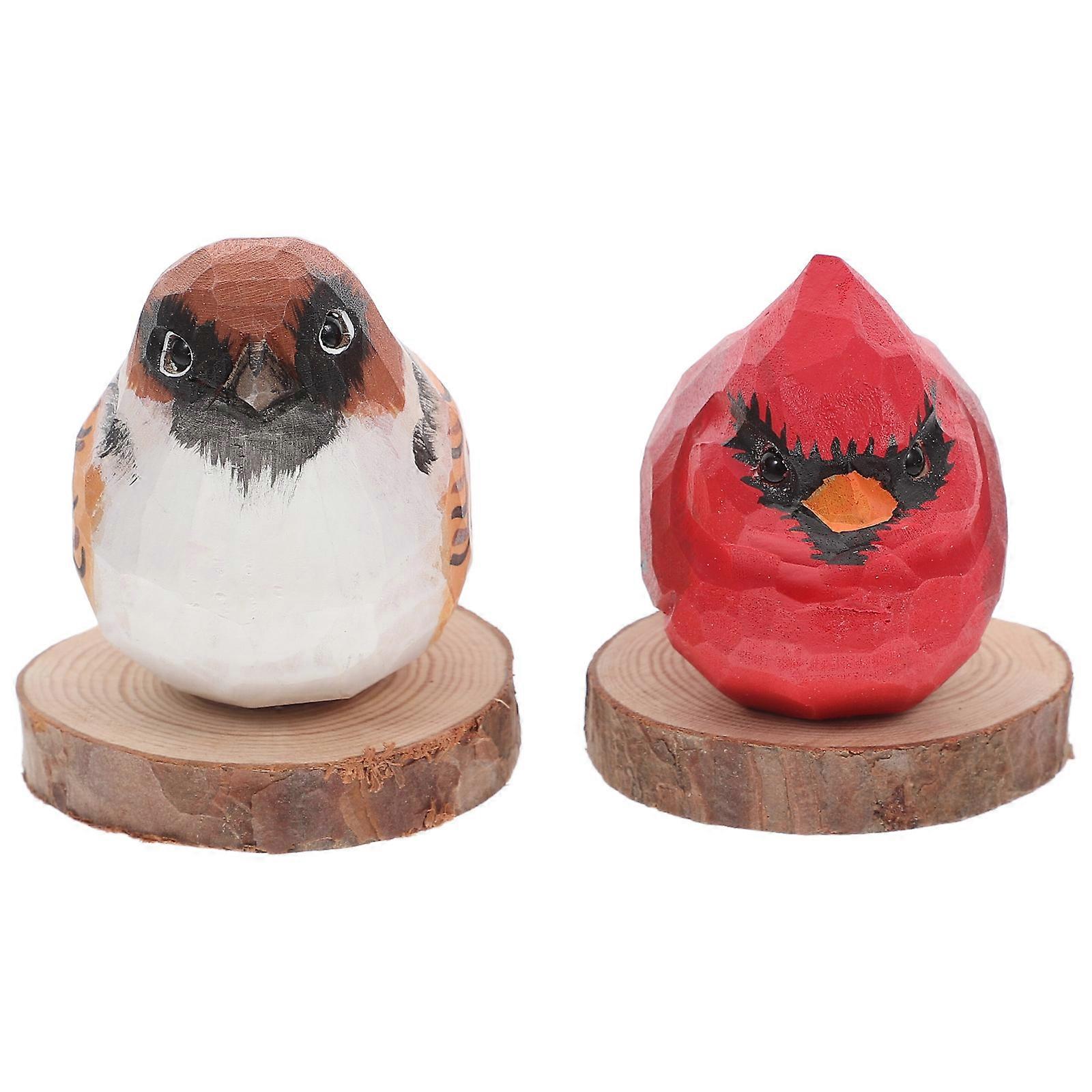 Symbol Of Good Fortune Red Cardinal Wooden Bird Figurines Handcrafted Garden Decor Sculpted Home Accessories 9.40X5.00X3.50CM 2Pcs