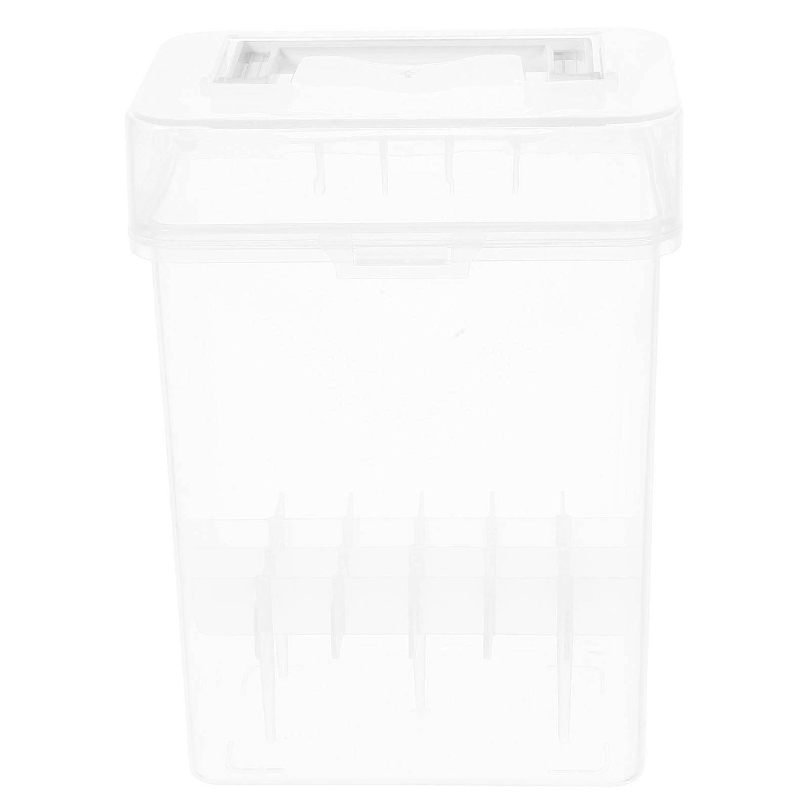 Here's a polished product description based on your input:
**Clear Marker Storage Box with Slots and Handle – Transparent Pen Organizer Case for