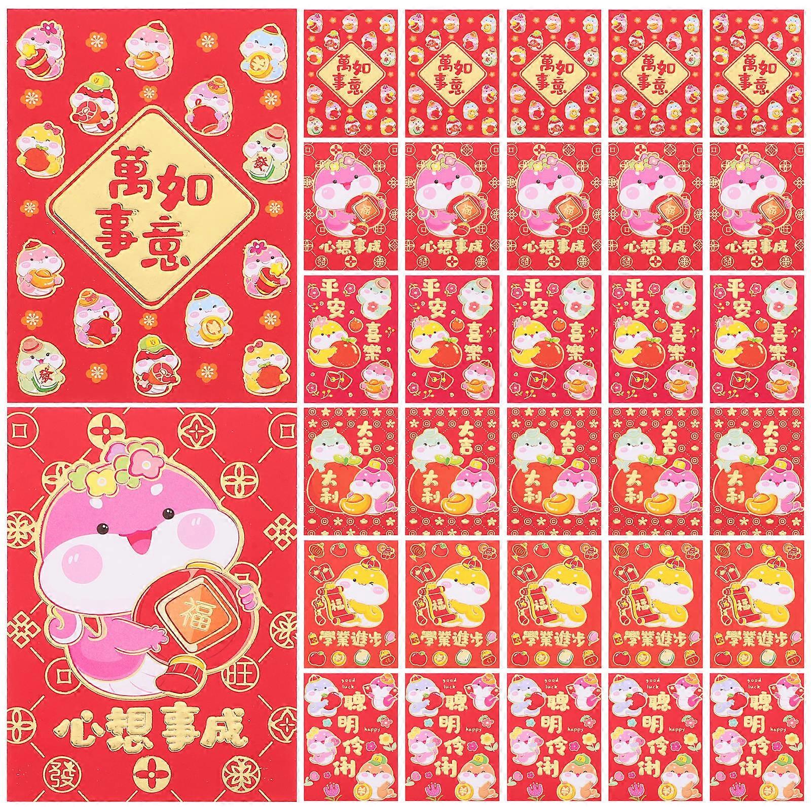 Chinese New Year Red Envelopes Paper Rectangular Adorable Design For Family And Friends 36Pcs