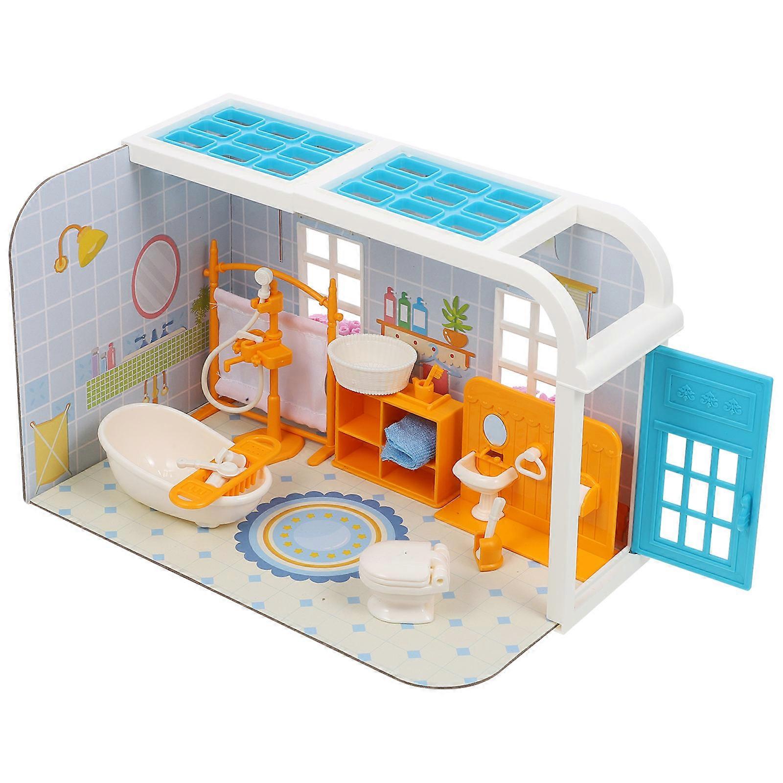 Dollhouse Miniature Scene Model For Children Mini House Layout 24.5x14cm Assorted Color Decorative 1 Set