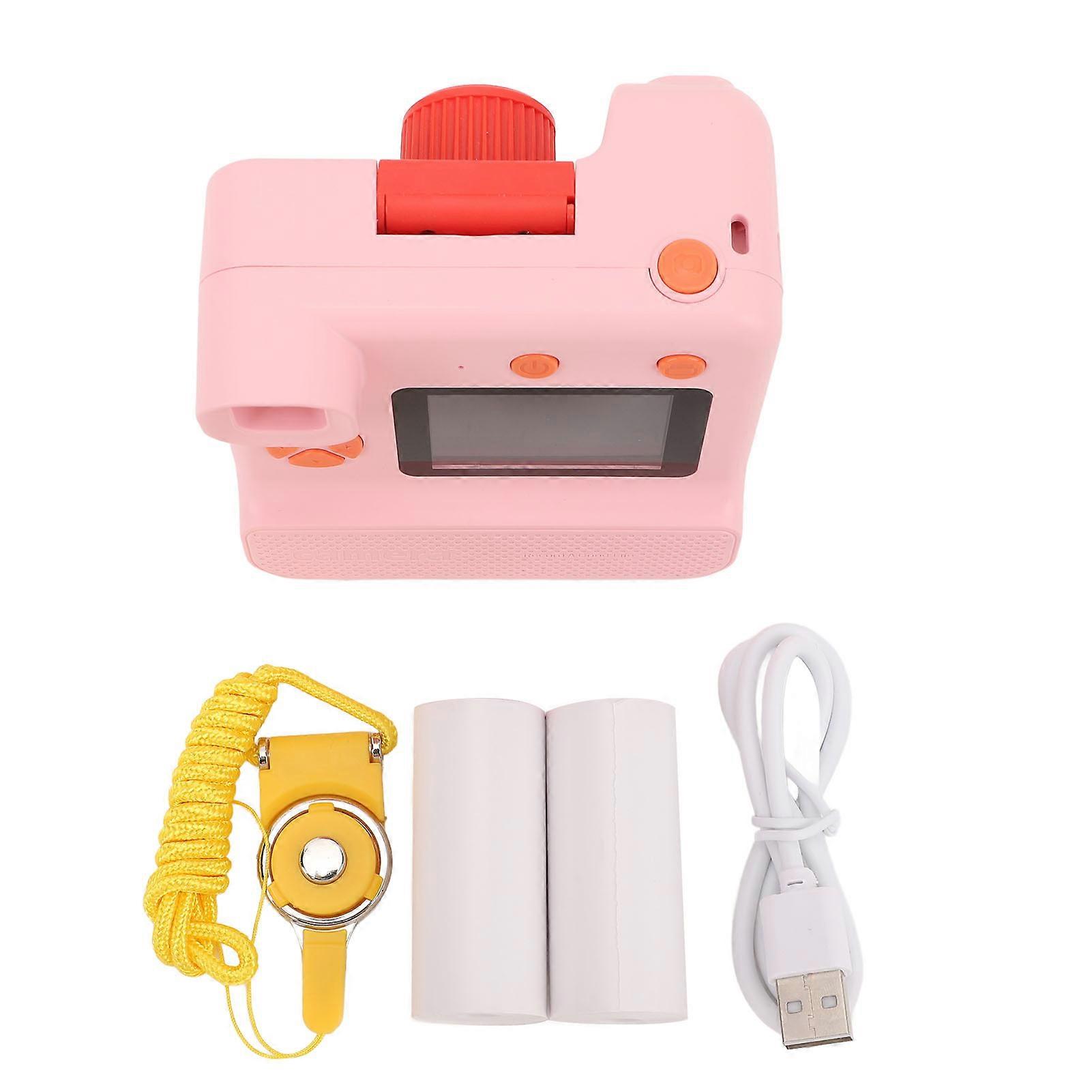 Kids Camera 2.0 Inch HD Color Display Rotatable Lens Real Time Thermal Print Children Digital Camera with Printing Paper Pink