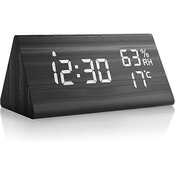 Wooden digital alarm clock, digital clock with snooze/date/temper