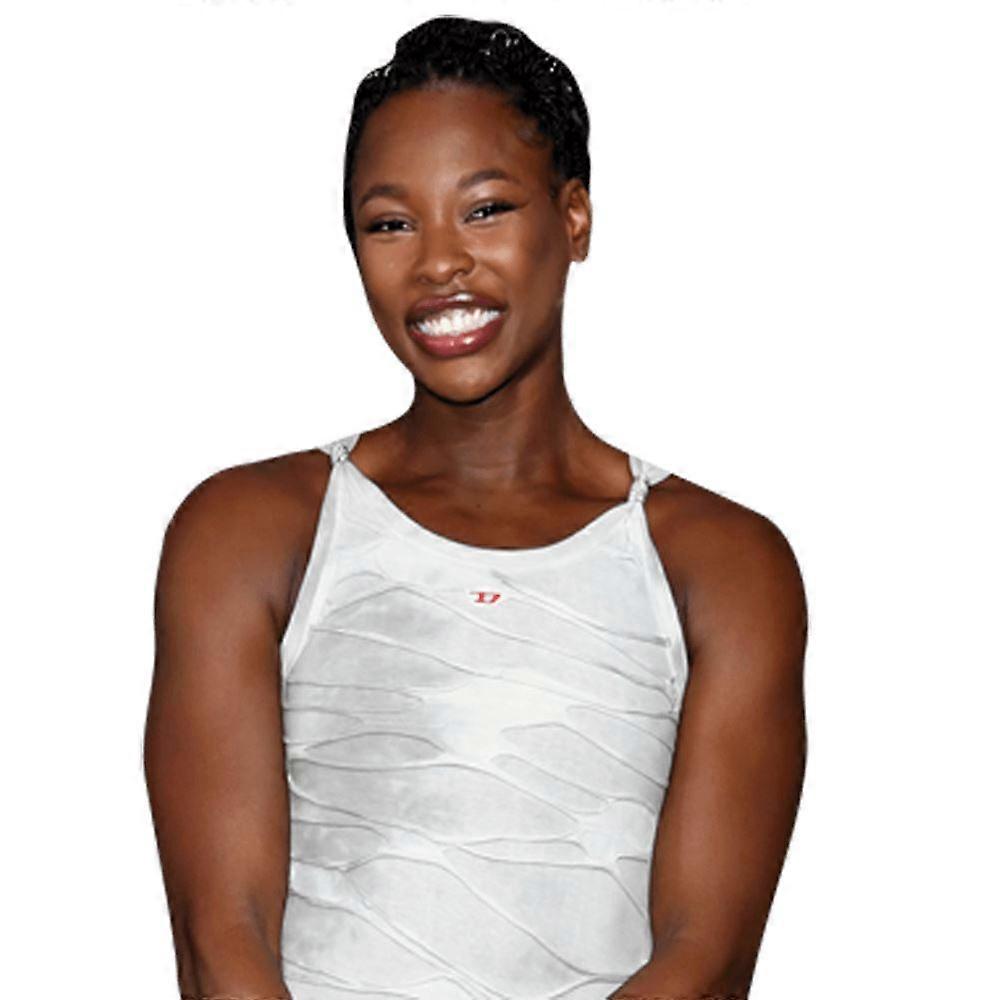 Ashleigh Johnson (vit klänning) halvkropp kompis utskärning