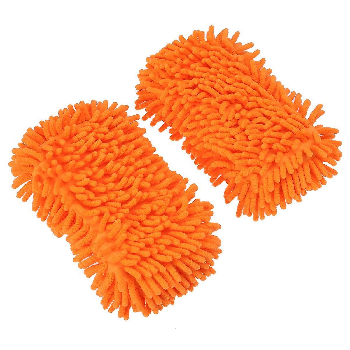 Orange Microfiber Car Wash Mitts Chenille Gloves Soft Scratch Resistant Cleaning Sponge Absorption for Car Motorcycle Home Use