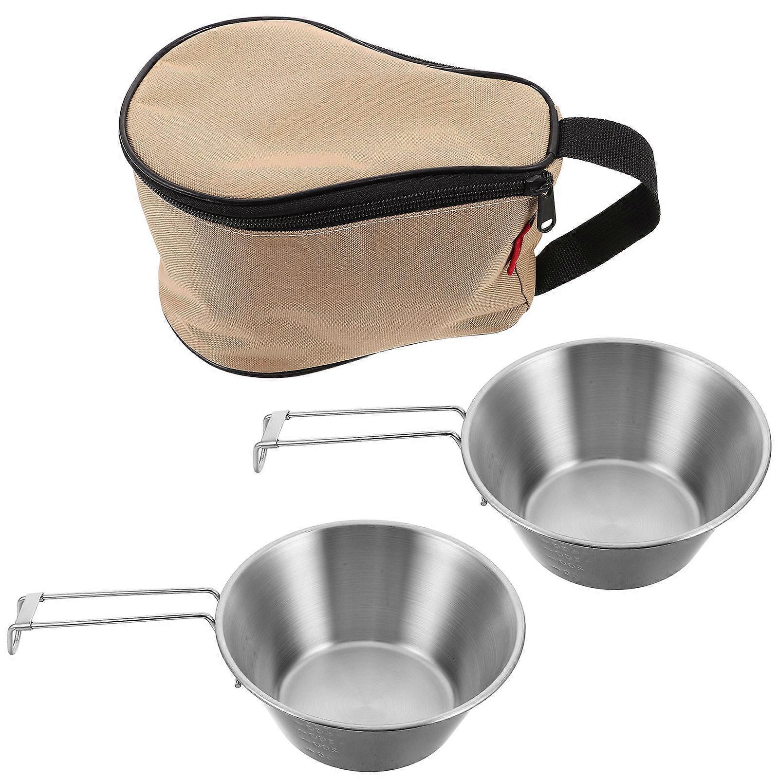 Stainless Steel Camping Bowl Set with Oxford Cloth, Portable and Compact for Outdoor Use, Assorted Color, 500ML