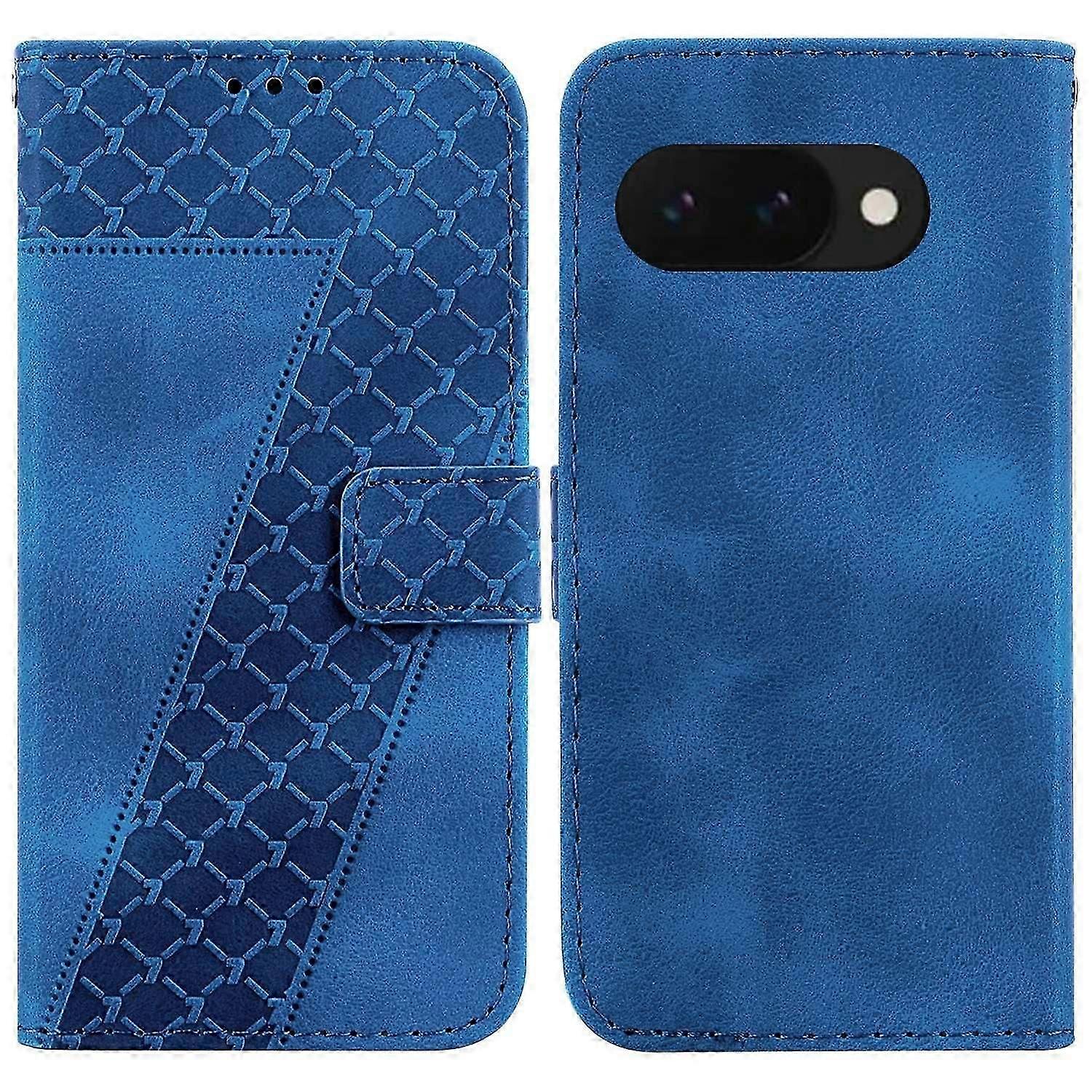 For Google Pixel 9a Stand Case 7-Shaped Pattern Imprint Leather Phone Cover-Black