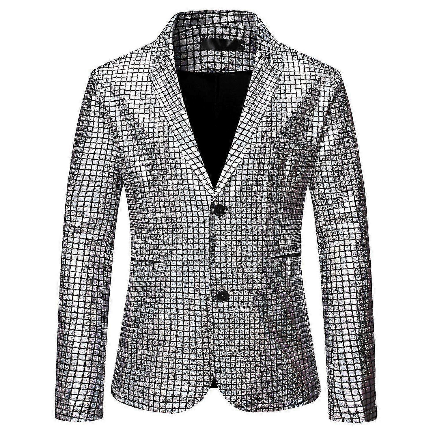 Stage costume for men with shiny rainbow plaid sequin jacket & pants